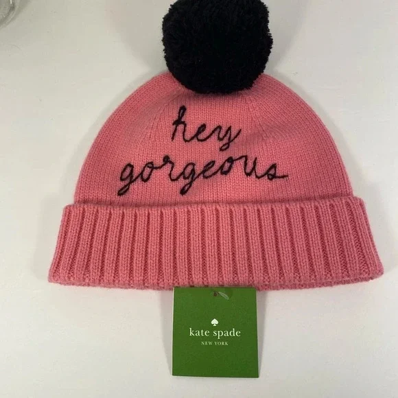 Kate Spade New York Pink & Black Pom Pom Beanie - Picture 4 of 8